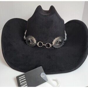 HUMAN Black Western Cowboy Hat Silver Concho Chain Hatband NEW w/ Tags